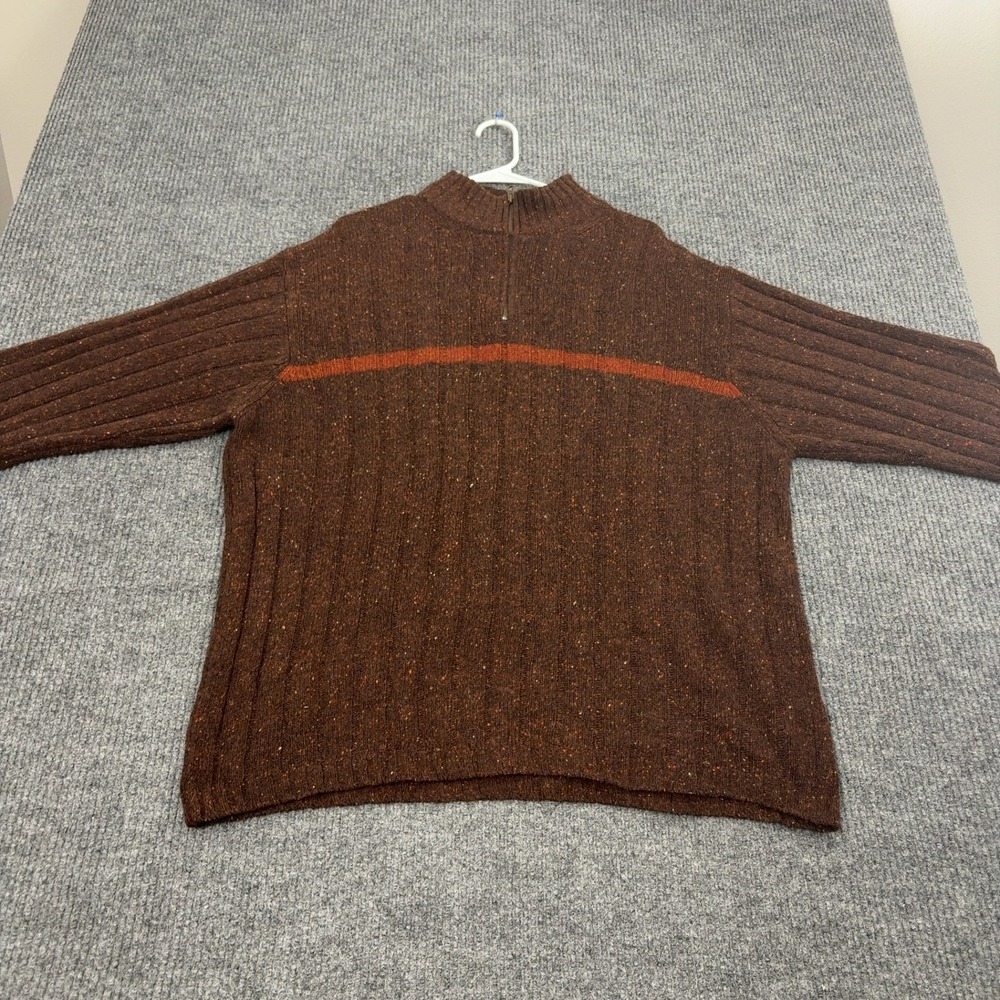 J Ashford Sweater Mens XXL Brown Wool Quarter Zip‎ Mock Neck Ribbed Italy Style